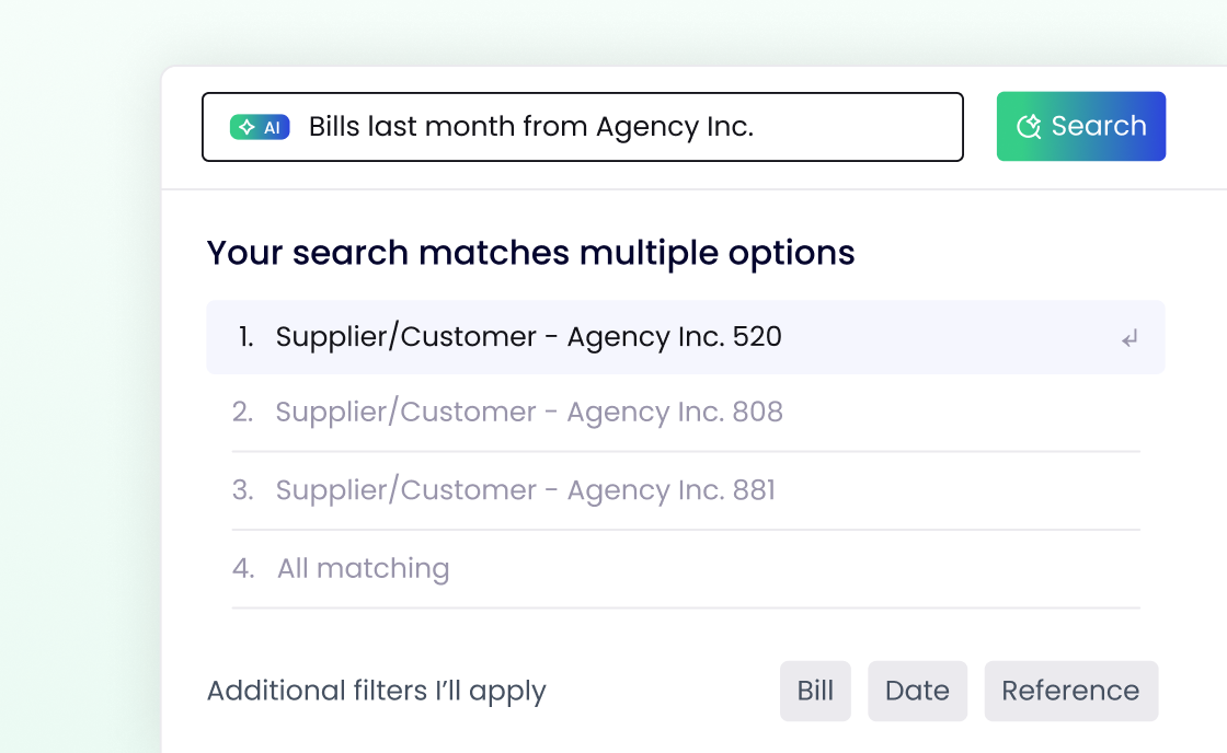 Search Agent in ApprovalMax finding bills and approval history from a plain-language question